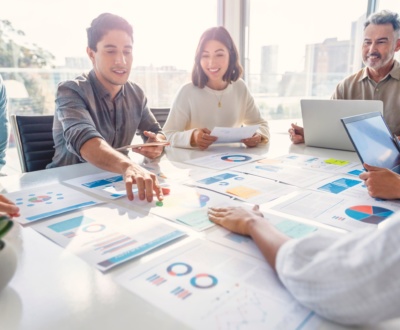 People reviewing online advertising proposals